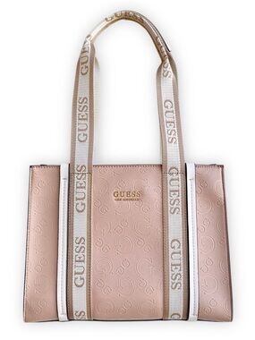Guess Taupe Oxnard Logo Leather Tote Bag